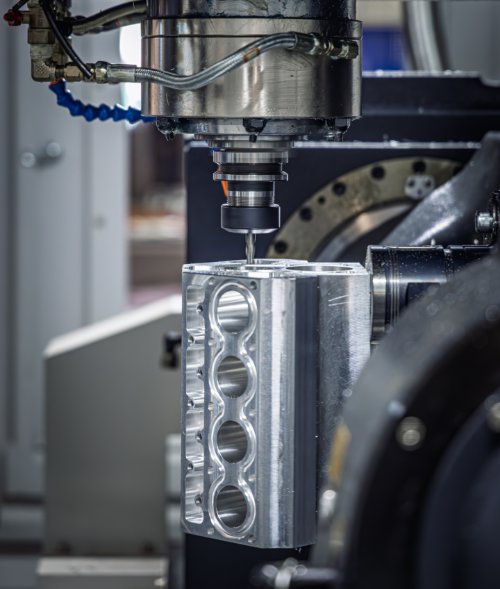 CNC machine milling an engine block